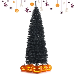 SLICKBLUE 6Ft Unlit Artificial Christmas Halloween Pencil Tree With Metal Stand- In Black