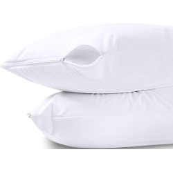 CANADIAN LINEN Cotton Pillow Protector Full Zipper Encasement, 20"x30" Queen, 2 Pack Soft Breathable Natural Cooling Fabric Bed Bug Proof Pillow