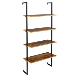 SLICKBLUE 4-Tier Industrial Ladder Bookshelf With Metal Frame-Coffee