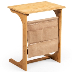 SLICKBLUE Bamboo Sofa Table End Table Bedside Table With Storage Bag-Natural