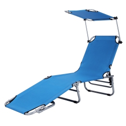 SLICKBLUE Adjustable Outdoor Beach Patio Pool Recliner With Sun Shade-Navy