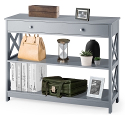 SLICKBLUE Console Table 3-Tier With Drawer And Storage Shelves