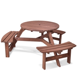 SLICKBLUE 6-Person Patio Wood Picnic Table Beer Bench Set