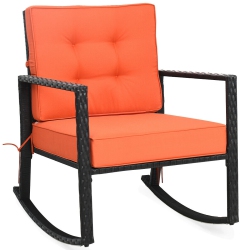 SLICKBLUE Patio Rattan Rocker Outdoor Glider Rocking Chair Cushion Lawn-Orange