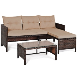 SLICKBLUE 3 Piece Outdoor Patio Corner Rattan Sofa Set-Beige