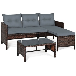 SLICKBLUE 3 Piece Outdoor Patio Corner Rattan Sofa Set-Gray