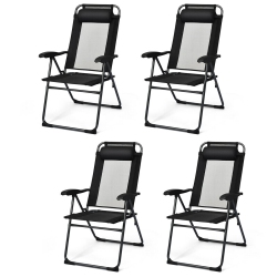 SLICKBLUE 4 PCs Patio Garden Adjustable Reclining Folding Chairs With Headrest-Black