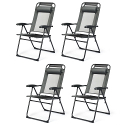 SLICKBLUE 4 PCs Patio Garden Adjustable Reclining Folding Chairs With Headrest-Gray