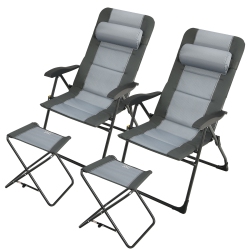 SLICKBLUE Set Of 2 Patiojoy Patio Folding Dining Chair With Ottoman Set Recliner Adjustable-Gray