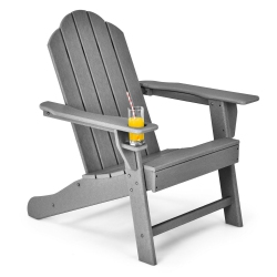 SLICKBLUE Outdoor Adirondack Chair With Built-In Cup Holder for Backyard Porch