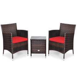 SLICKBLUE 3 Pieces Ergonomic Wicker Patio Conversation Set