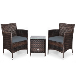 SLICKBLUE 3 Pieces Ergonomic Wicker Patio Conversation Set