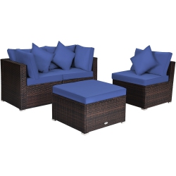 SLICKBLUE 4-Piece Ottoman Garden Patio Rattan Wicker Furniture Set With Cushions