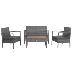 SLICKBLUE 4 Pieces Rattan Patio Conversation Furniture Set With Acacia Wood Tabletop
