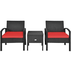 SLICKBLUE 3 Piece Pe Rattan Wicker Sofa Set With Washable And Removable Cushion for Patio-Red