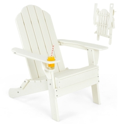SLICKBLUE Patio Folding Adirondack Chair With Built-In Cup Holder-White