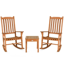 SLICKBLUE 3 Pieces Eucalyptus Rocking Chair Set With Coffee Table