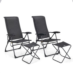 SLICKBLUE 4 Pieces Patio Adjustable Back Folding Dining Chair Ottoman Set-Gray