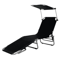 SLICKBLUE Adjustable Outdoor Beach Patio Pool Recliner With Sun Shade-Black