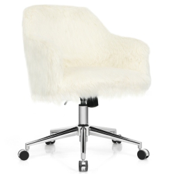 SLICKBLUE Modern Fluffy Faux Fur Vanity Office Chair for Teens Girls-Beige