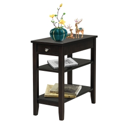 SLICKBLUE 3-Tier Side End Table With Drawer Double Shelf-Brown