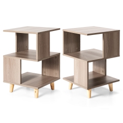 SLICKBLUE Set Of 2 Modern Wooden Nightstands With Solid Wood Legs for Bedroom Or Living Room