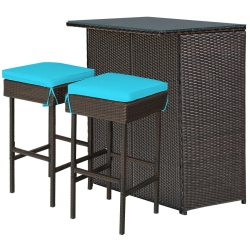 SLICKBLUE 3-Piece Outdoor Bar Set With Rattan Wicker Table And Stools for Patio Dining