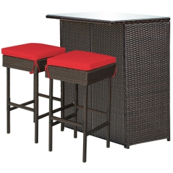 SLICKBLUE 3-Piece Outdoor Bar Set With Rattan Wicker Table And Stools for Patio Dining