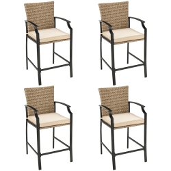 SLICKBLUE Patio Rattan Bar Stools Set Of 4 With Soft Cushions