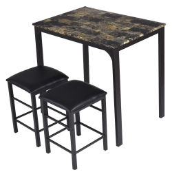 SLICKBLUE 3 PCs Kitchen Counter Height Faux Marble Table 2 Chairs Set