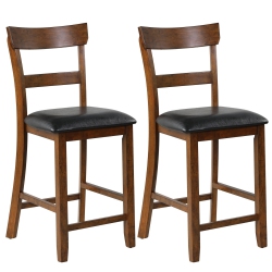 SLICKBLUE 2PCs Counter Height Chair Set With Leather Seat And Rubber Wood Legs