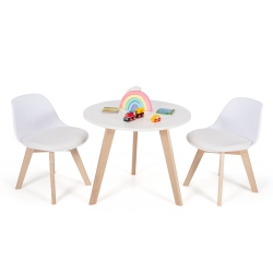 SLICKBLUE Modern Kids Activity Play Table And 2 Chairs Set With Beech Leg Cushion-White