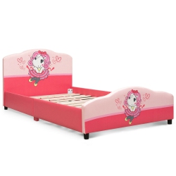 SLICKBLUE Kids Children Upholstered Platform Toddler Girl Pattern Bed