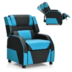 SLICKBLUE Kids Youth Pu Leather Gaming Sofa Recliner With Headrest And Footrest-Blue