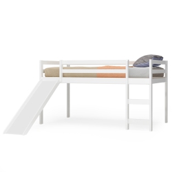 SLICKBLUE Twin Size Low Sturdy Loft Bed With Slide Wood -White