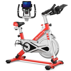 SLICKBLUE Stationary Silent Belt Adjustable Exercise Bike With Phone Holder And Electronic Display-Red