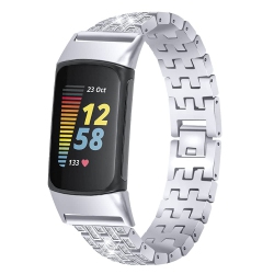 HLD Compatible With Fitbit Charge 5 Wristband Stainless Steel Metal Band Bracelet Jewel Strap Replacement Crystal Bands for Char