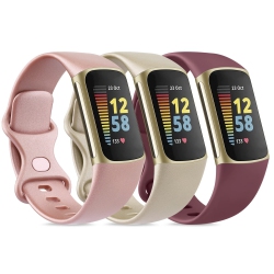 HLD 3 Pack Sport Bands Compatible With Fitbit Charge 5 Bands, Classic Soft Silicone Strap Replacement Wristbands for Fitbit Char