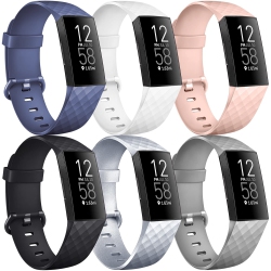 HLD 6 Pack Bands Compatible With Fitbit Charge 4 / Fitbit Charge 3 / Fitbit Charge 3 Se, Classic Soft Sport Replacement Wristban