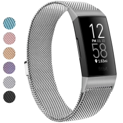 HLD Amzpas Metal Band Compatible With Fitbit Charge 4 Bands, Fitbit Charge 3 / Fitbit Charge 3 Se Bands, Adjustable Stainless Me