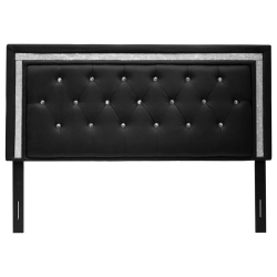 BEST MASTER Faux Leather Full/queen Headboard Tufted Crystal Rhinestone In In Black