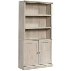 PEMBERLY ROW Storage 3-Shelf 2-Door Tall Wood Bookcase In Chalked Chestnut