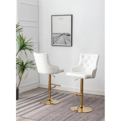 BEST MASTER Brightcast 2-Piece Velvet Tufted Gold Bar Stools In In White