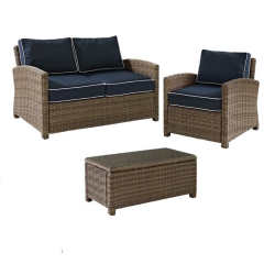 HOME SQUARE 3 Piece Wicker Patio Sofa Set With Loveseat And Arm Chair With Coffee Table In In Blue