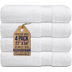 CANADIAN LINEN Large Bath Towels, 27"x54", 4 Pack, Lightweight Quick Dry Soft Absorbent Cotton Towel Sets for Hotel Bathroom Shower, Spa Salons