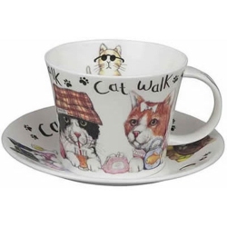 ROY KIRKHAM Animal Fashion Cat Breakfast Cup & Saucer Set Of 2