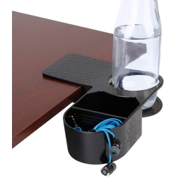 ENHANCE GAMING Enhance Clip On Desk Cup Holder - Desktop Organizer Clamp \w Tray - Drink & Accessory Storage \w Metal Spring & Divider - Ideal For