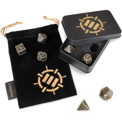 ENHANCE GAMING Enhance Dnd Metal Dice Set - 7PC Solid Zinc Alloy Polyhedral Dnd Dice \w Metal Storage Case And Drawstring Dice Bag Included - Rpg