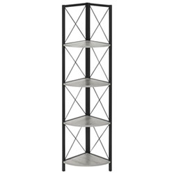 Monarch Specialties 60" 4-Shelf Metal Corner Bookcase - Dark Taupe