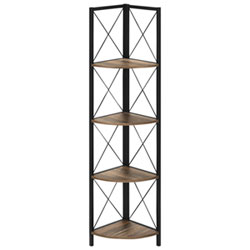 Monarch Specialties 60" 4-Shelf Metal Corner Bookcase - Dark Taupe